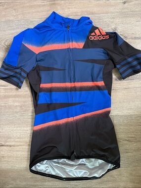 adidas Black, Blue & Orange Short Sleeve Cycling Jersey